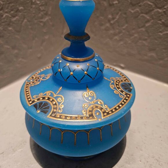 Blue French Opaline Glass Vanity Jar 3.5" X 6.5" Antique Moser - Picture 1 of 6